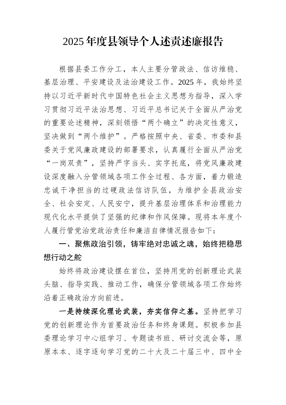 2025年度县领导个人述责述廉报告_第1页