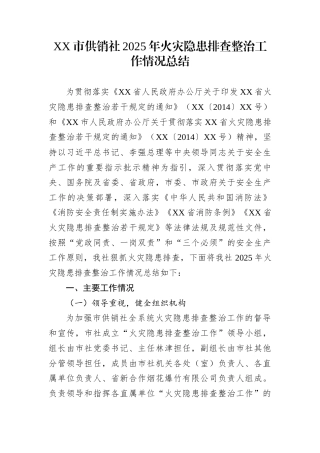 XX市供销社2025年火灾隐患排查整治工作情况总结