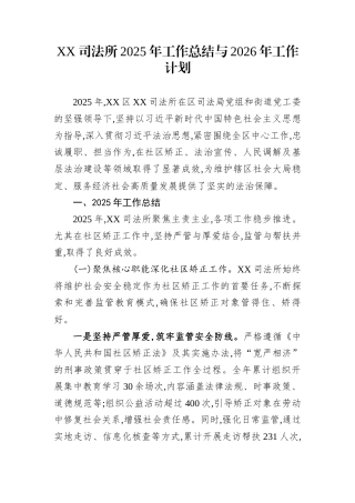 XX司法所2025年工作总结与2026年工作计划
