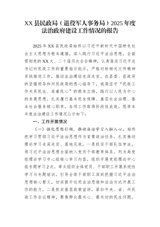 XX县民政局（退役军人事务局）2025年度法治政府建设工作情况的报告