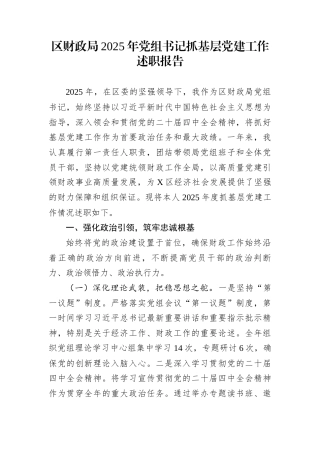 区财政局2025年党组书记抓基层党建工作述职报告