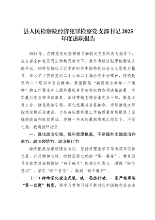 县人民检察院经济犯罪检察党支部书记2025年度述职报告.