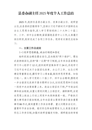 县委办副主任2025年度个人工作总结