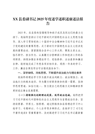 县委副书记2025年度述学述职述廉述法报告