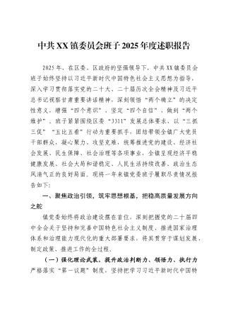 中共镇委员会班子2025年度述职报告