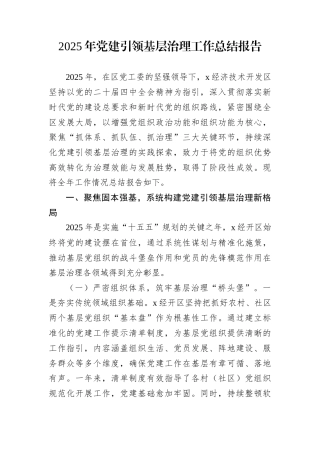 2025年党建引领基层治理工作总结报告