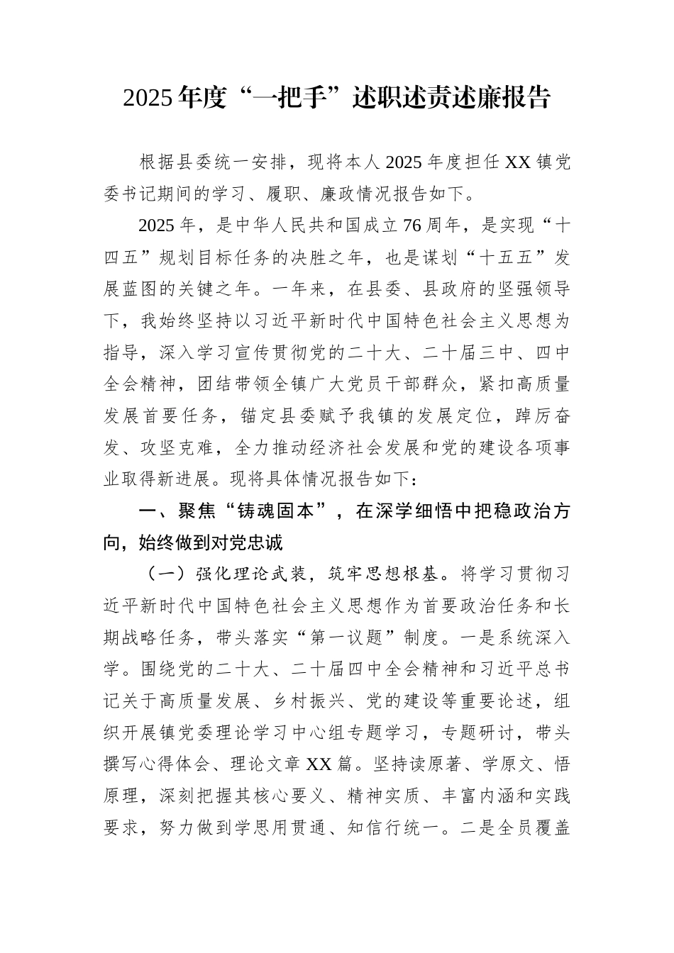 2025年度“一把手”述职述责述廉报告_第1页