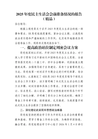 2025年度民主生活会会前准备情况的报告（精品）