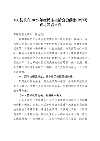 X县长在2025年度民主生活会会前集中学习研讨发言材料.