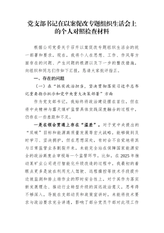 党支部书记在以案促改专题组织生活会上的个人对照检查材料