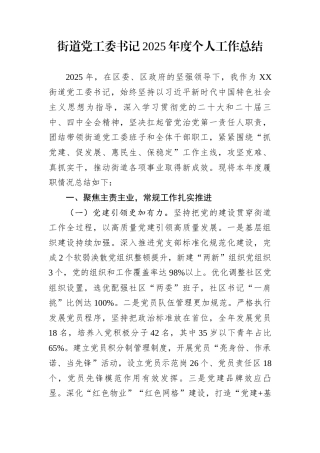 街道党工委书记2025年度个人工作总结