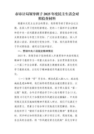 市审计局领导班子2025年度民主生活会对照检查（含反面典型案例剖析）