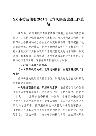 市委政法委2025年度党风廉政建设工作总结