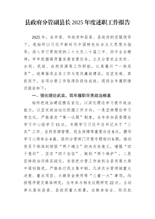 县政府分管副县长2025年度述职工作报告