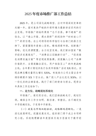 2025年度市场推广部工作总结