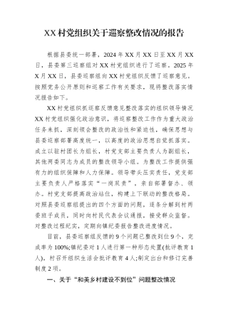 XX村党组织关于巡察整改情况的报告