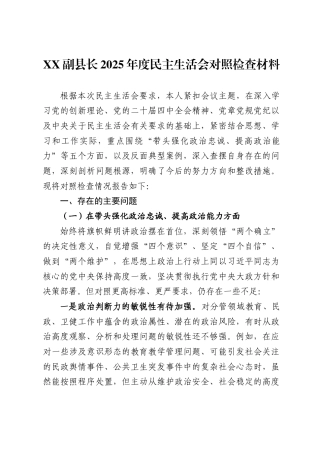 副县长2025年度民主生活会对照检查材料