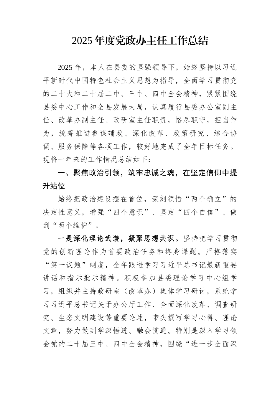 2025年度党政办主任工作总结_第1页