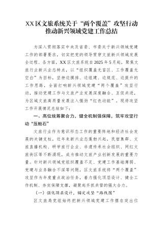 XX区文旅系统关于“两个覆盖”攻坚行动推动新兴领域党建工作总结
