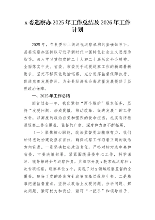 x委巡察办2025年工作总结及2026年工作计划