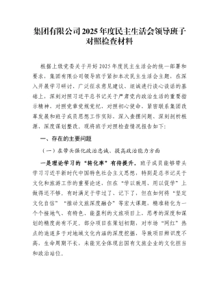 集团有限公司2025年度民主生活会领导班子对照检查材料
