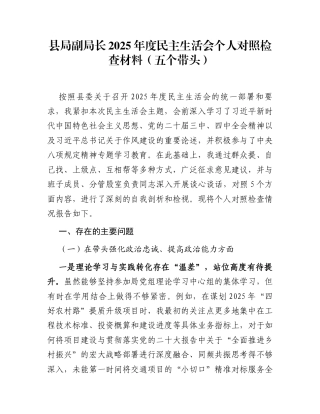 县局副局长2025年度民主生活会个人对照检查材料(五个带头)