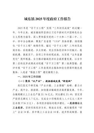 城东镇2025年度政府工作报告