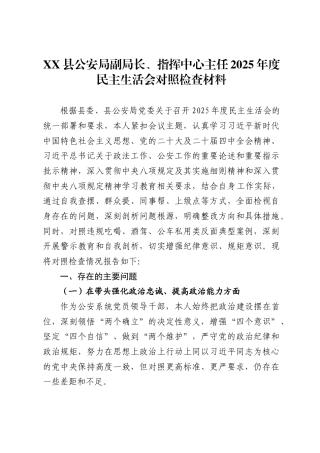 县公安局副局长、指挥中心主任2025年度民主生活会对照检查材料.