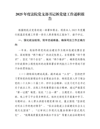 2025年度法院党支部书记抓党建工作述职报告