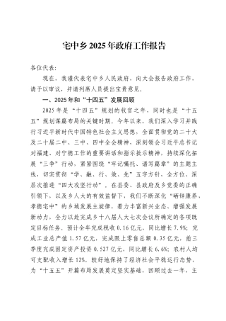 宅中乡2025年政府工作报告