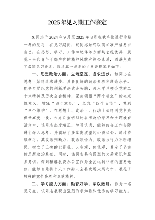 2025年见习期工作鉴定