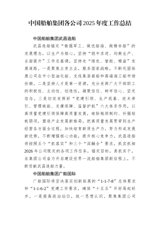船舶集团各公司2025年度工作总结