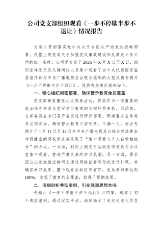 公司党支部组织观看《一步不停歇半步不退让》情况报告