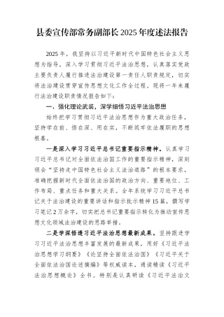 县委宣传部常务副部长2025年度述法报告