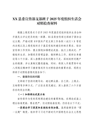 县委宣传部支部班子2025年度组织生活会对照检查材料.