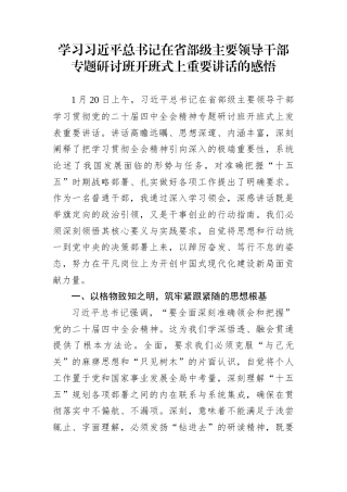学习习近平总书记在省部级主要领导干部专题研讨班开班式上重要讲话的感悟