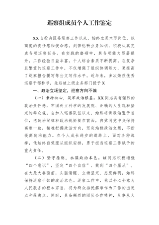 巡察组成员个人工作鉴定