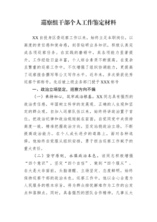 巡察组干部个人工作鉴定材料