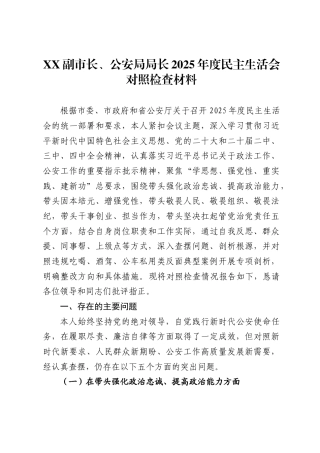 副市长、公安局局长2025年度民主生活会对照检查材料-