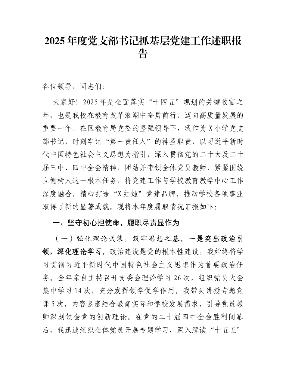 2025年度党支部书记抓基层党建工作述职报告2_第1页