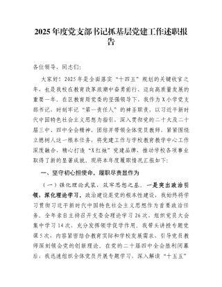 2025年度党支部书记抓基层党建工作述职报告2