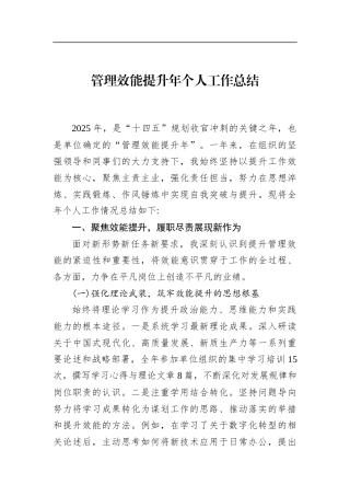 管理效能提升年个人工作总结