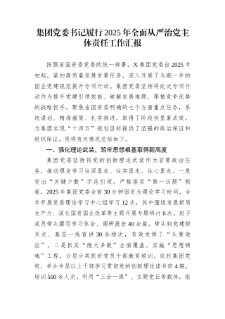 集团党委书记履行2025年全面从严治党主体责任工作汇报