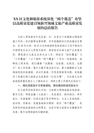 区文化和旅游系统深化“两个覆盖”攻坚 以高质量党建引领新兴领域文旅产业高质量发展的总结报告