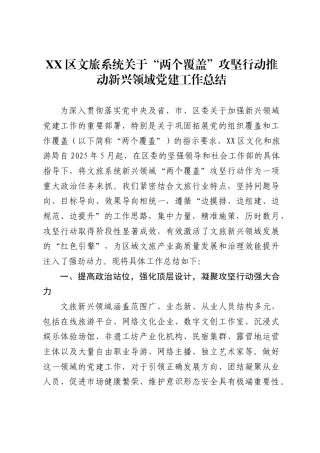区文旅系统关于“两个覆盖”攻坚行动推动新兴领域党建工作总结