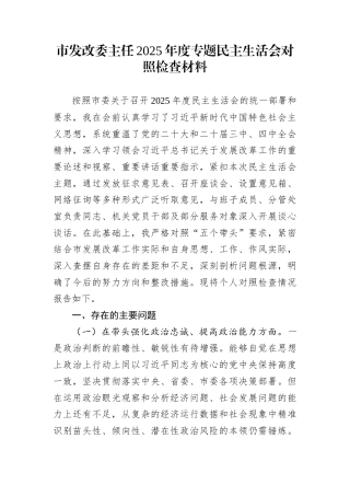 市发改委主任2025年度专题民主生活会对照检查材料