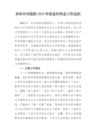 市审计局党组2025年度意识形态工作总结