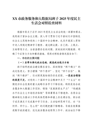 市政务服务和大数据局班子2025年度民主生活会对照检查材料.