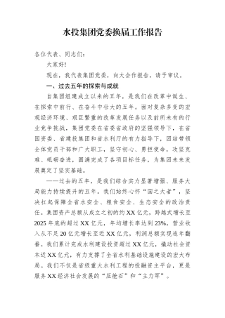 水投集团党委换届工作报告