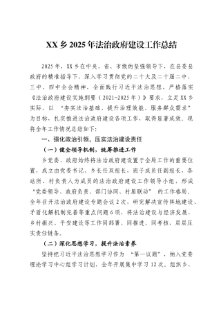 乡2025年法治政府建设工作总结